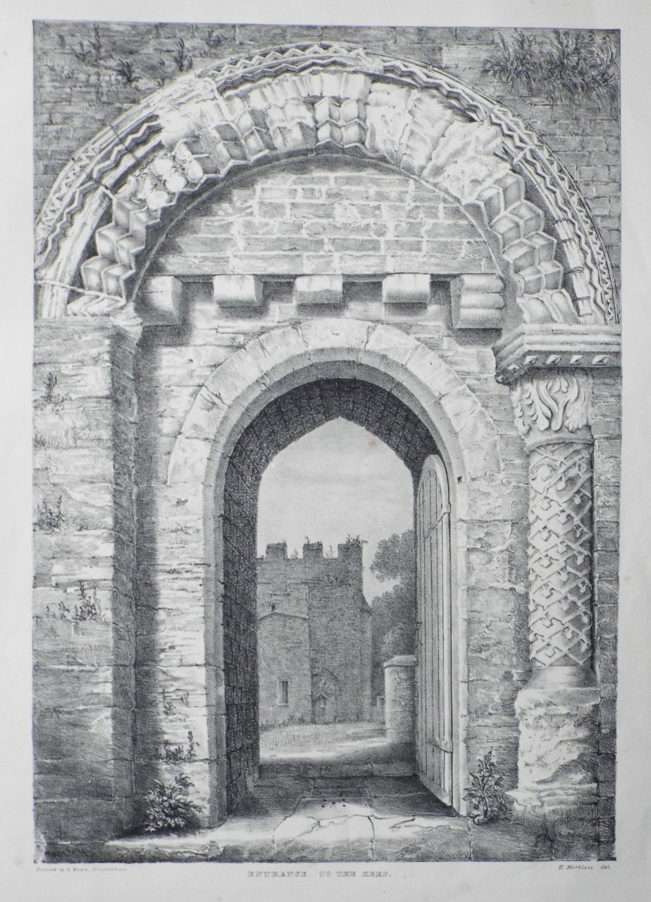 Lithograph - Entrance to the Keep. (of Berkeley Castle) - Marklove