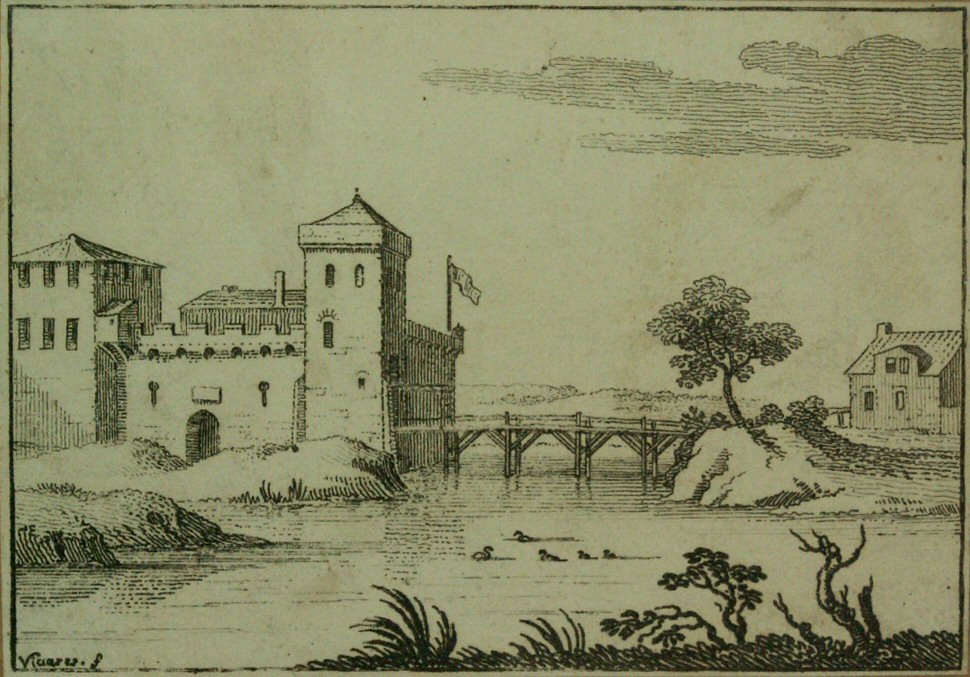 Etching - (Castle with wooden bridge over moat) - Vivares