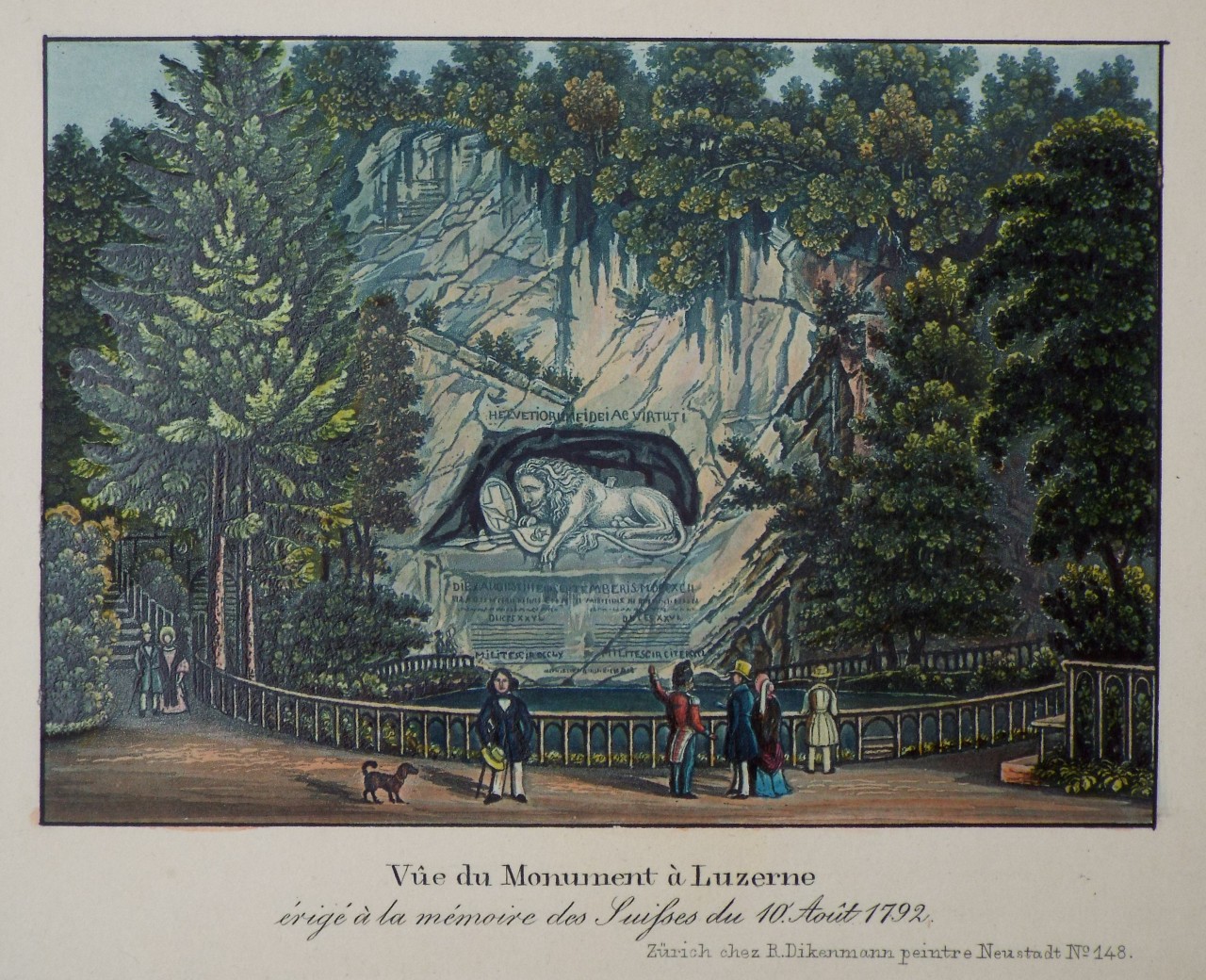 Aquatint - Vue du Monument a Luzerne irige a la memoire des Suisses du 10. Aout 1792'