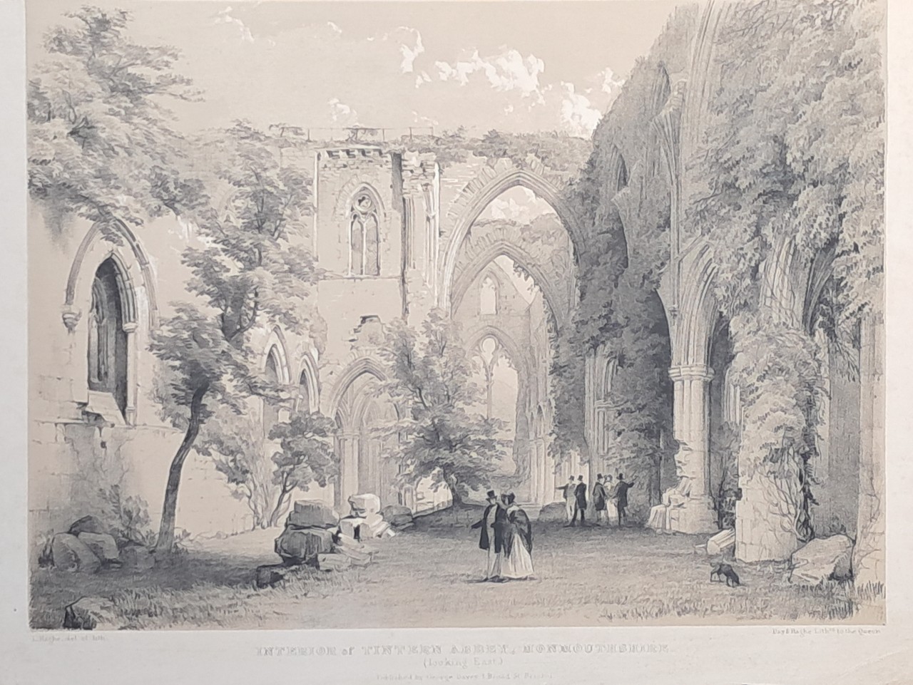 Lithograph - Interior of Tintern Abbey, Monmouthshire. (Looking East.) - Haghe