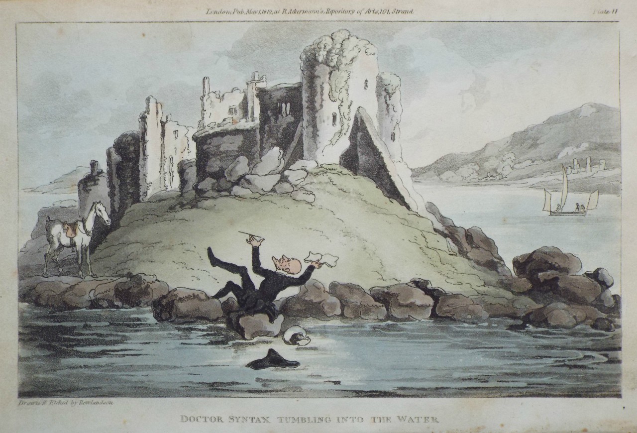 Aquatint - Doctor Syntax Tumbling into the Water  - Rowlandson