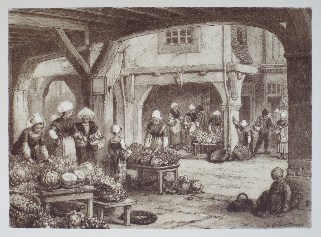 Lithograph - A Street Scene. Dinan. - Foster