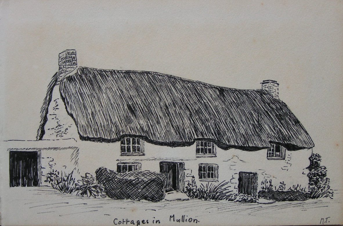 Pen & Ink - Cottages in Mullion - Tavender
