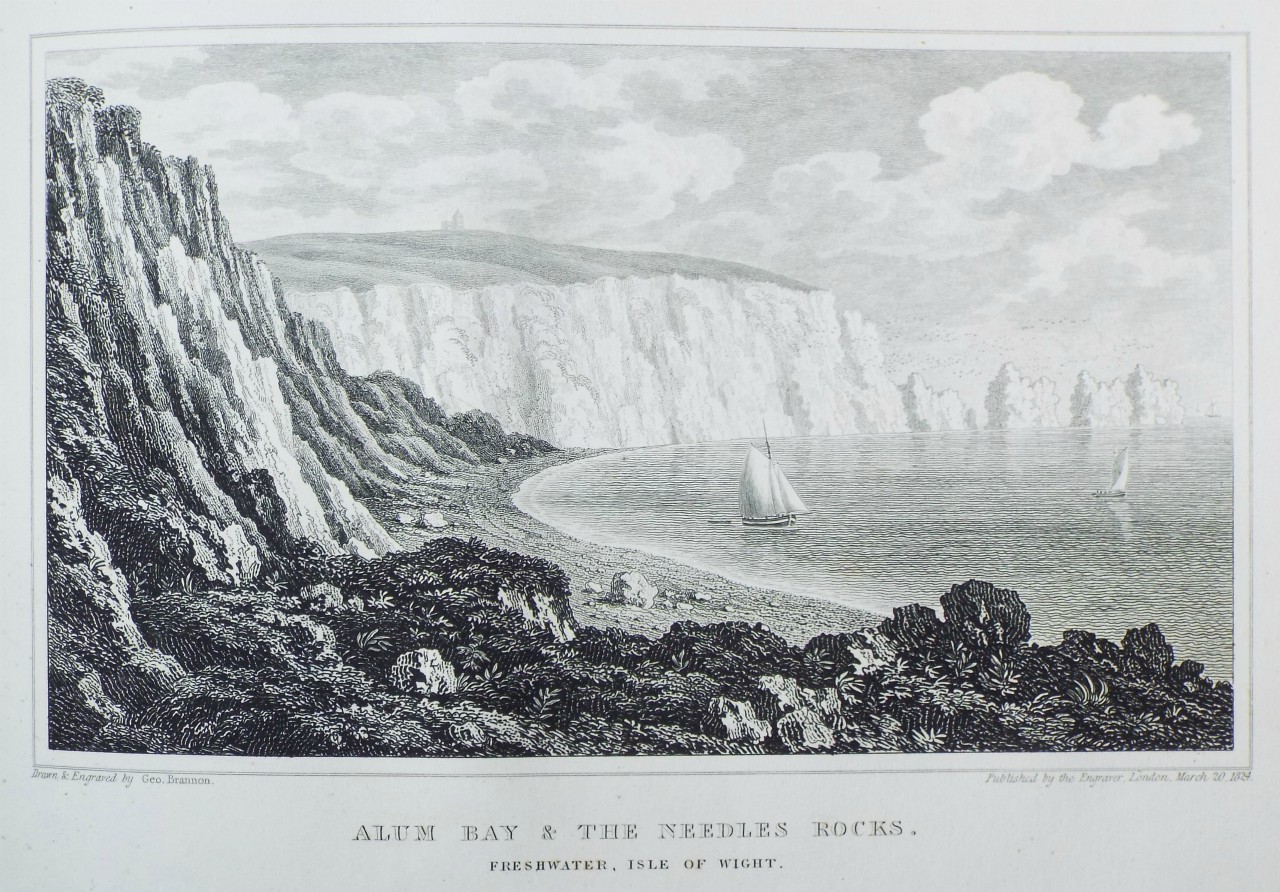 Print - Alum Bay & the Needles Rocks. Freshwater, Isle of Wight - Brannon