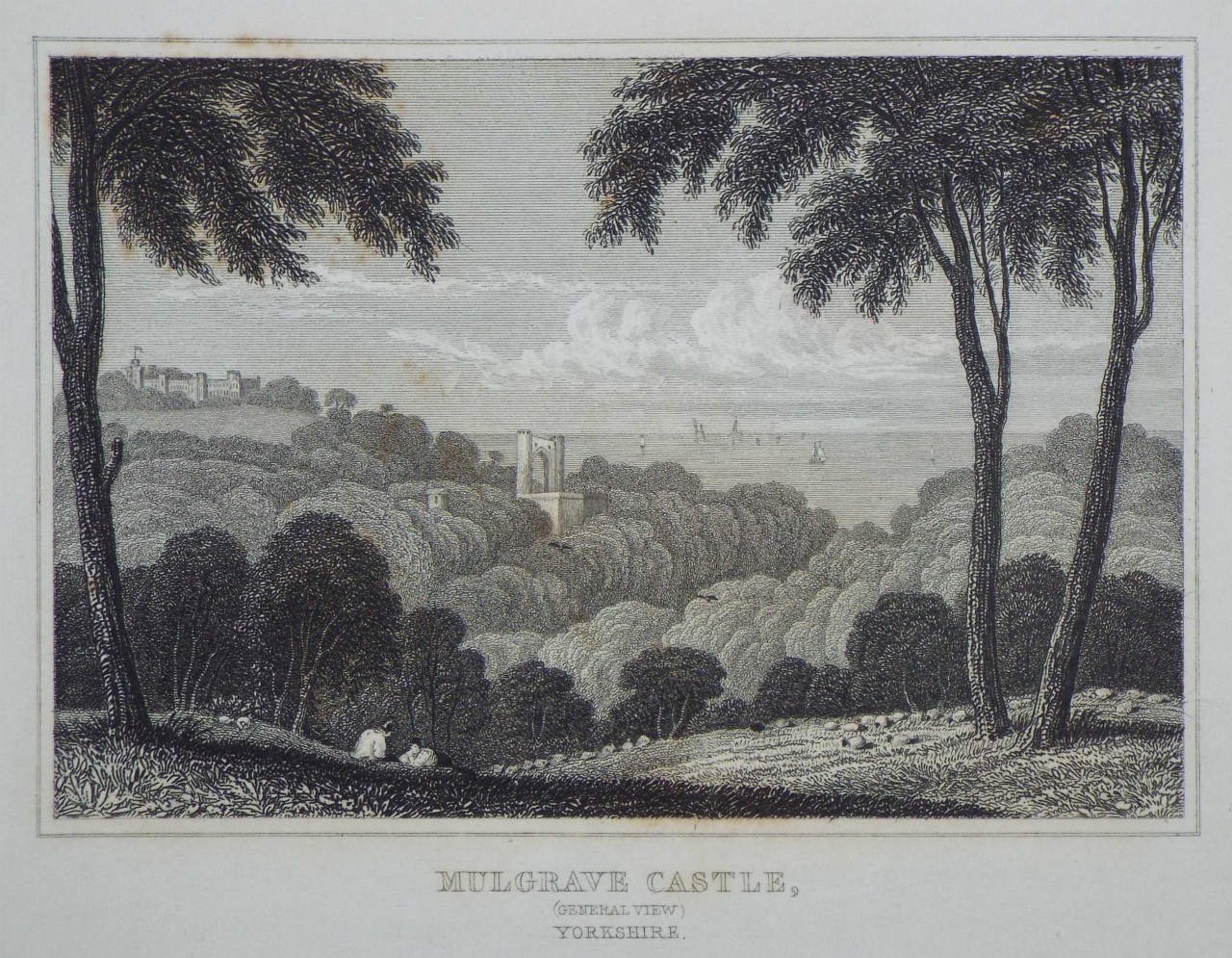 Print - Mulgrave Castle, (General View) Yorkshire. - Radclyffe