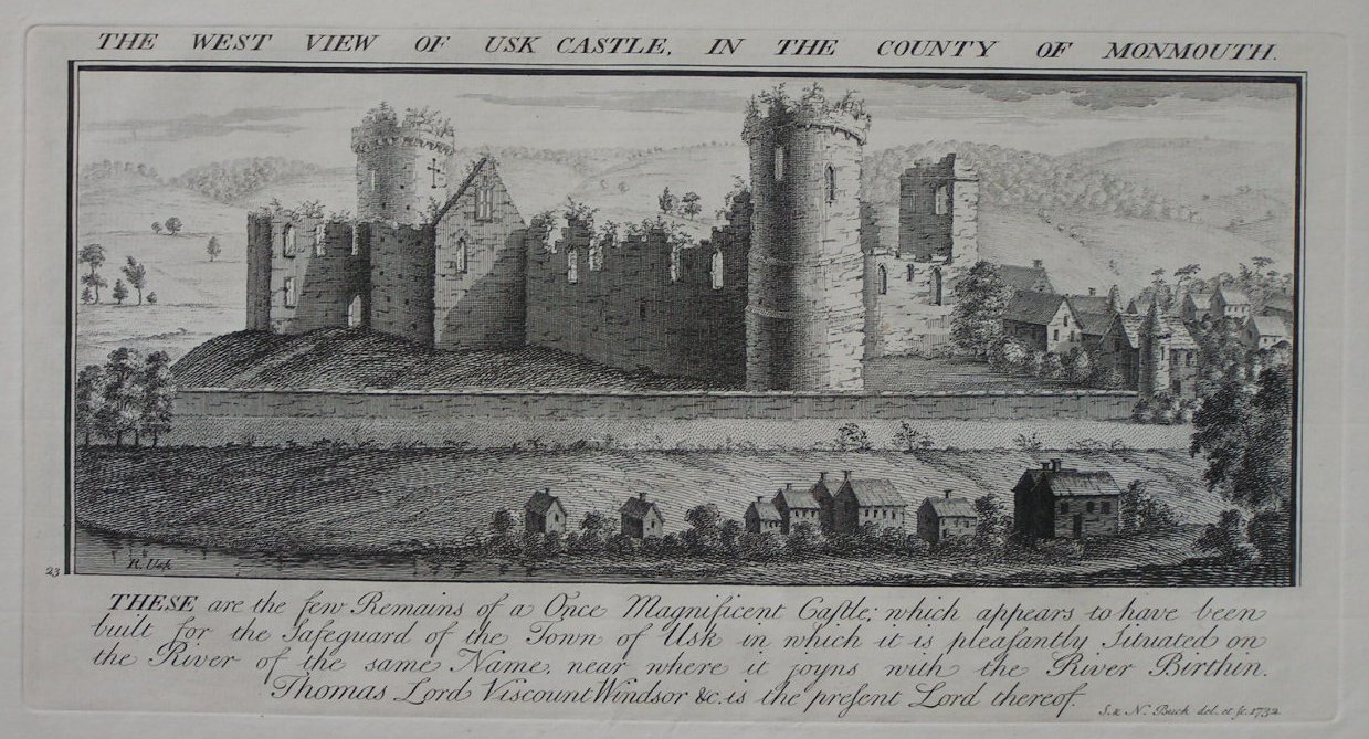 Print - The West View of Usk Castle, in the County of Monmouth. - Buck