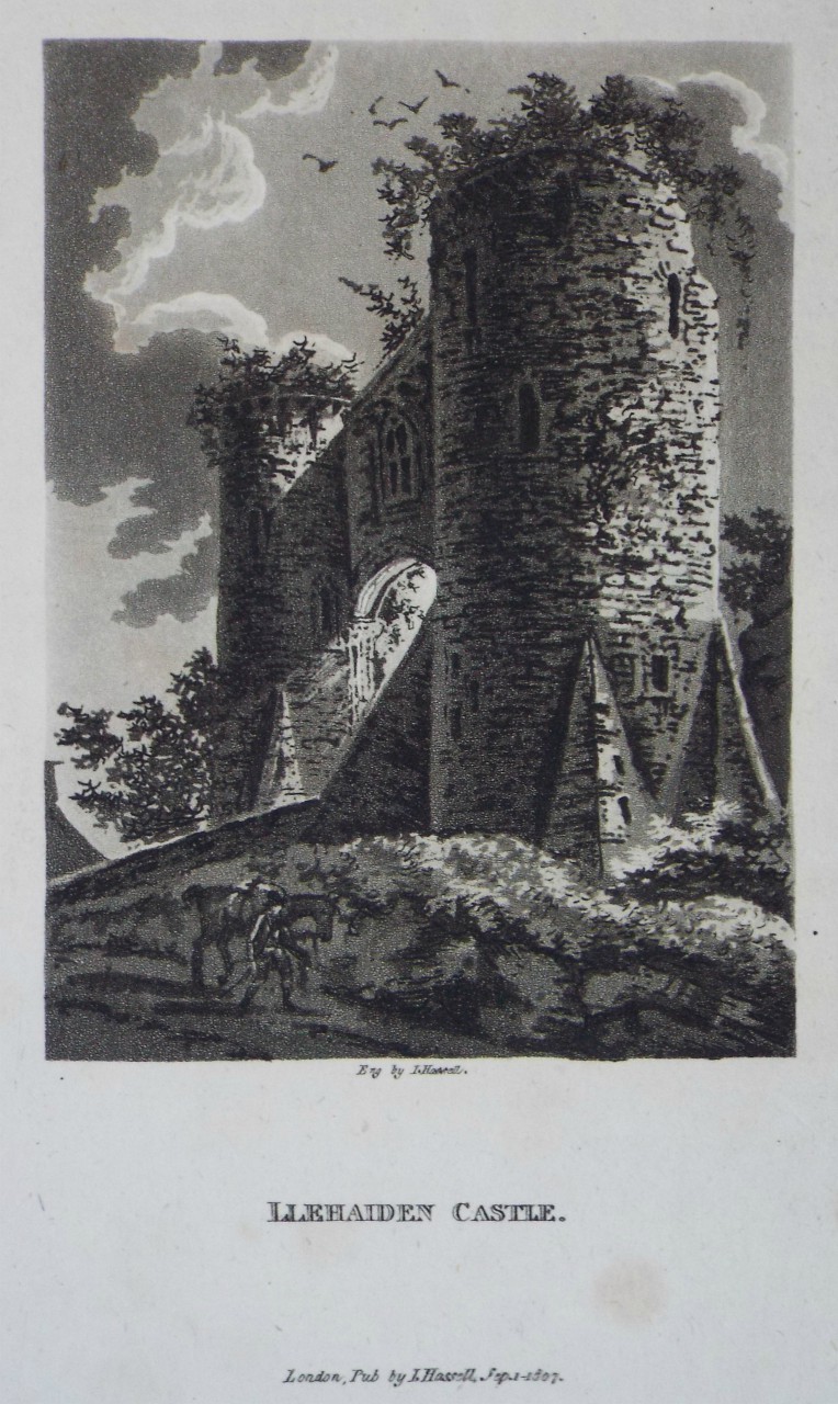 Aquatint - Llehaiden Castle. - Hassell