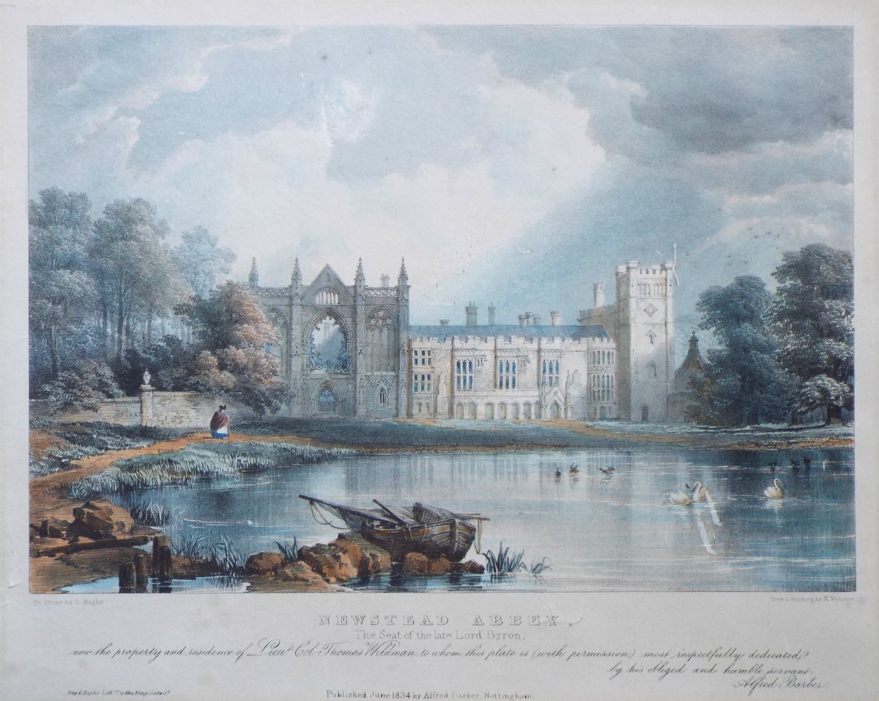 Lithograph - Newstead Abbey, The Seat of the late Lord Byron. - Haghe