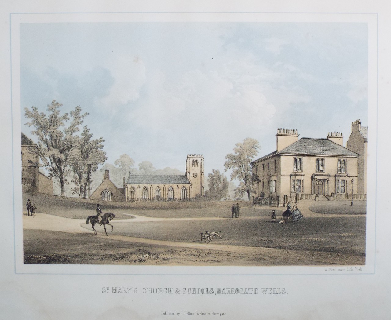 Lithograph - St. Mary's Church & Schools, Harrogate Wells. - Monkhouse