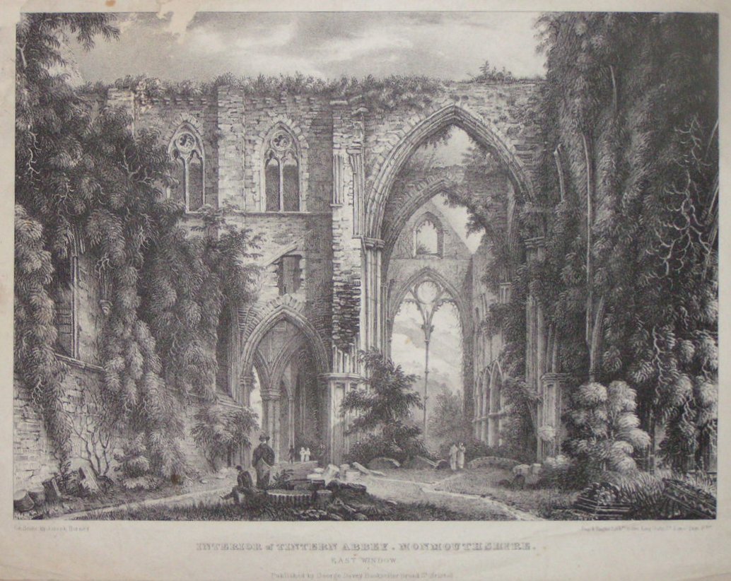 Lithograph - Interior of Tintern Abbey, Monmouthshire. East Window.