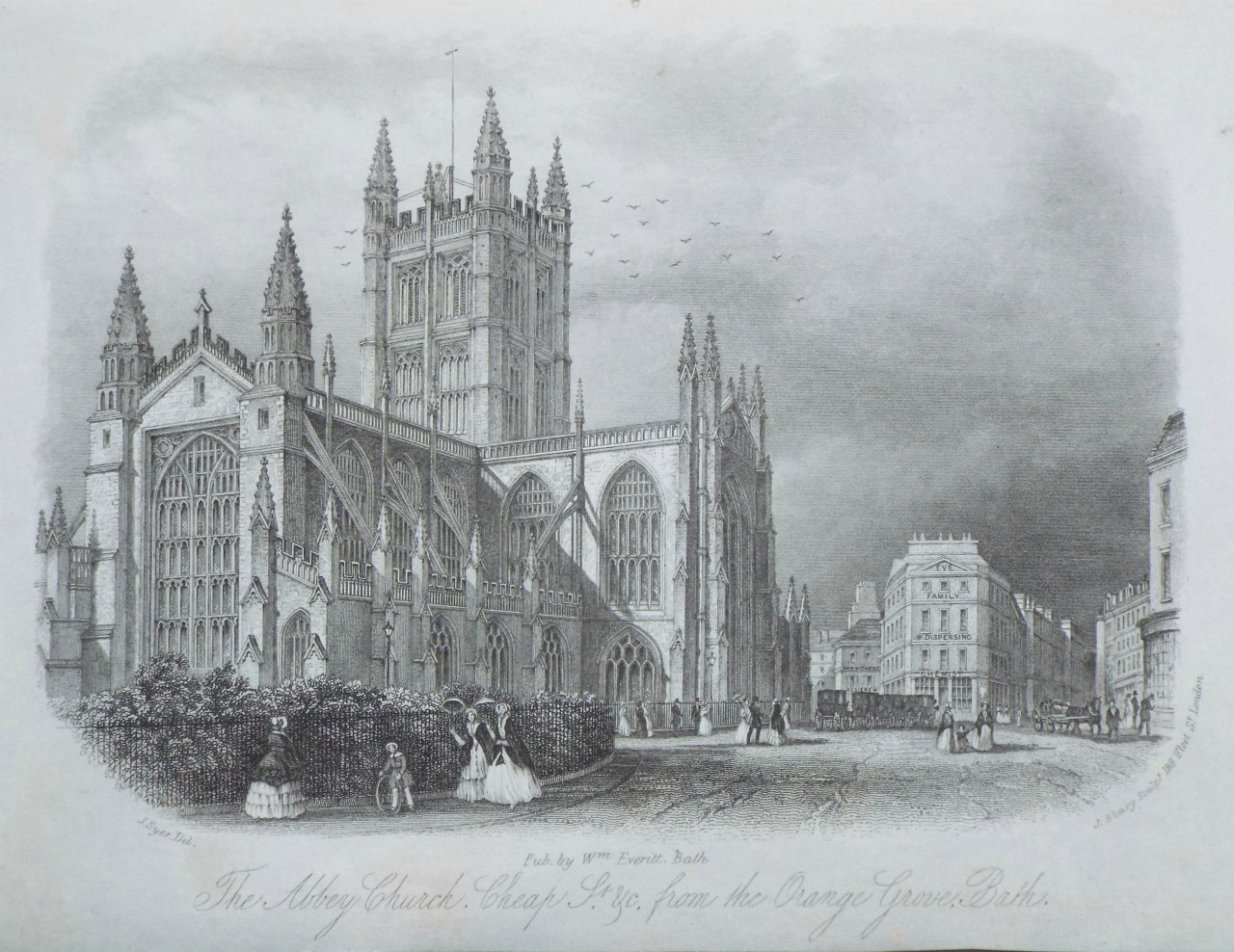 Steel Vignette - The Abbey Church, Cheap St, &c. from the Orange Grove, Bath. - Shury