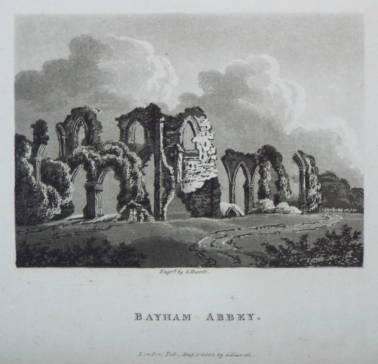 Aquatint - Bayham Abbey. - Hassell