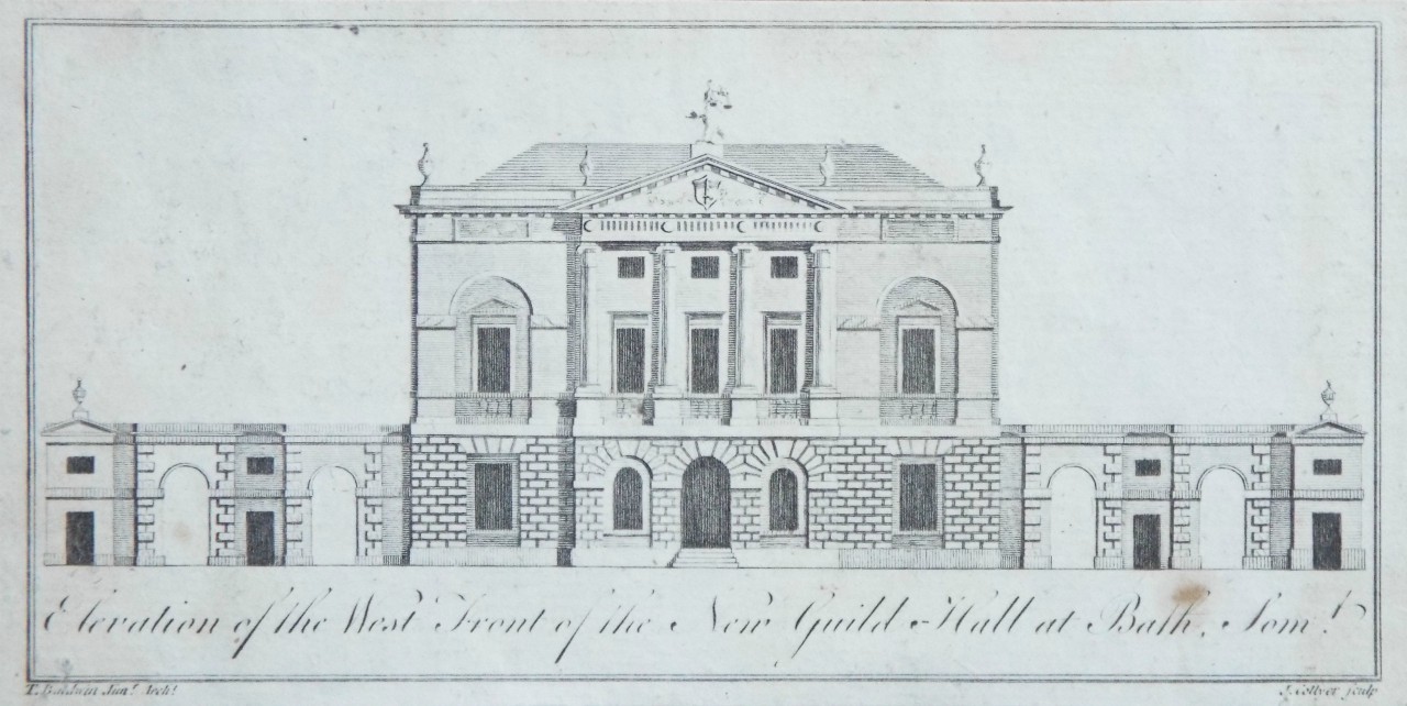 Print - Elevation of the West Front of the New Guild Hall at Bath Somt. - Collyer