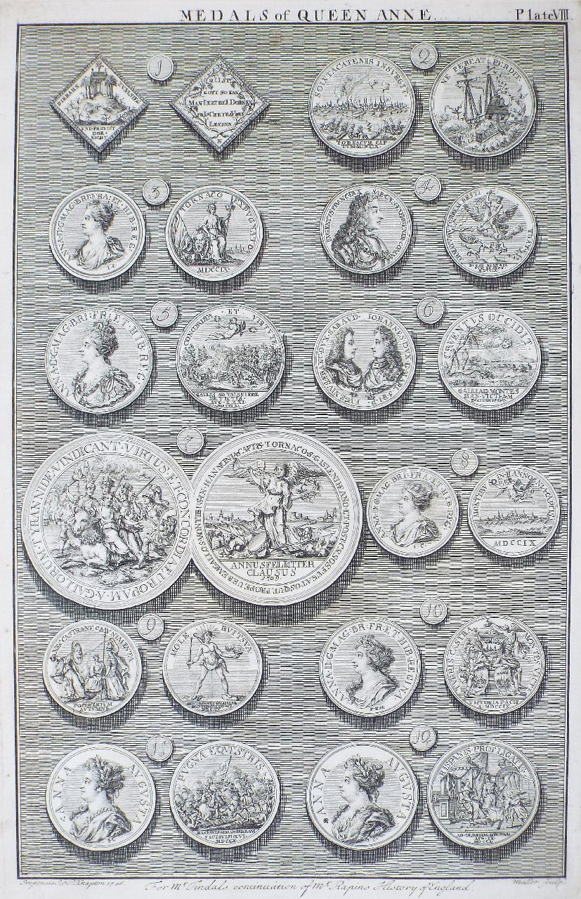 Print - Medals of Queen Anne. Plate VIII - Muller