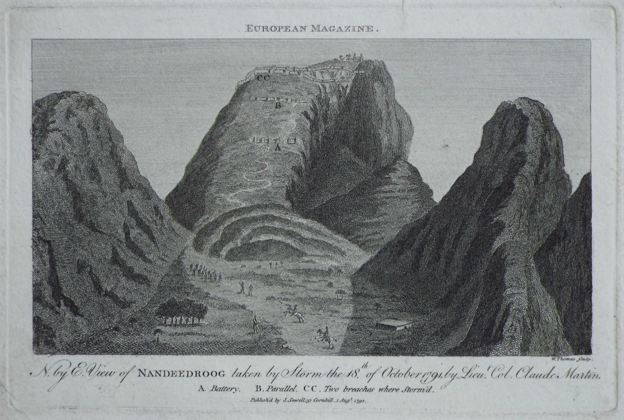 Print - N. by E. View of Nandeedroog taken by Storm the 18th of October 1791, by Lieut. Col. Claude Martin. - Thomas