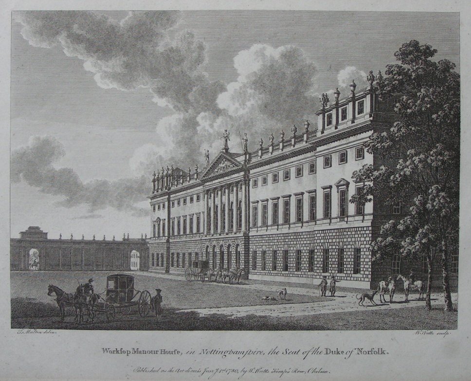 Print - Worksop Manour House, in Nottinghamshire, the Seat of the Duke of Norfolk - Watts