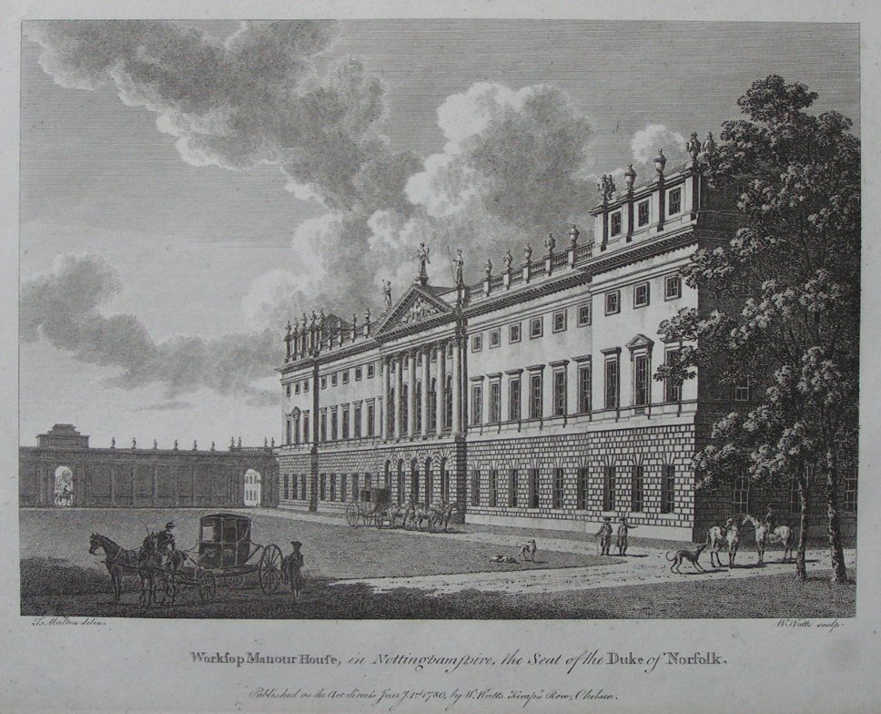 Print - Worksop Manour House, in Nottinghamshire, the Seat of the Duke of Norfolk. - Watts