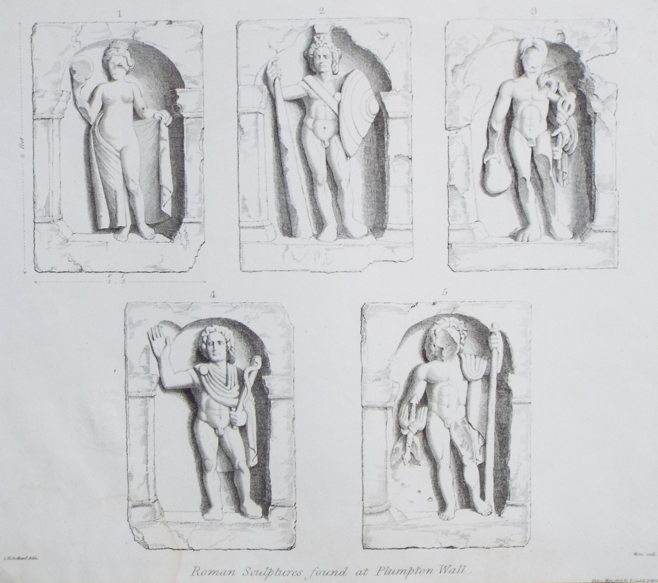 Print - Roman Sculptures found at Plumpton Wall. - 