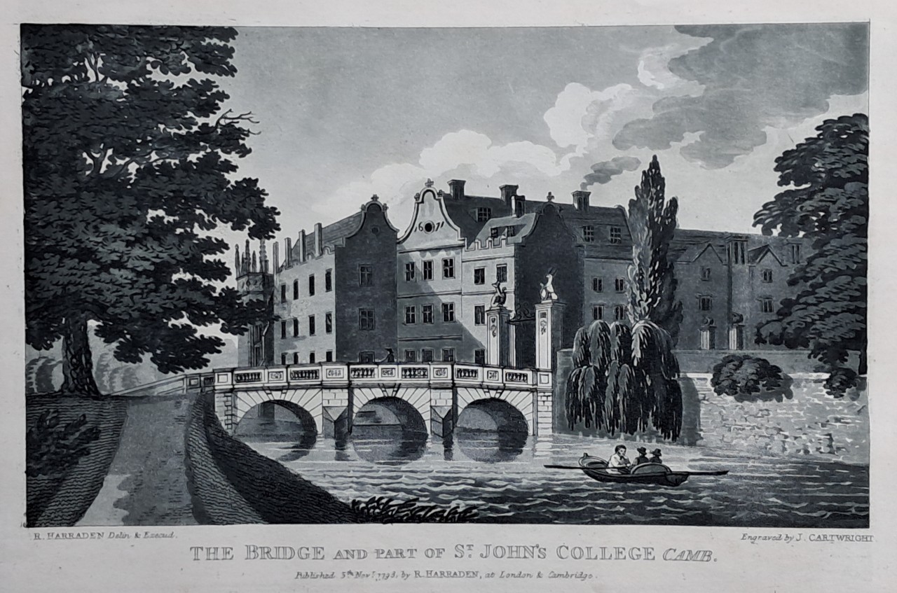 Aquatint - The Bridge and Part of St. John's College Camb. - Cartwright
