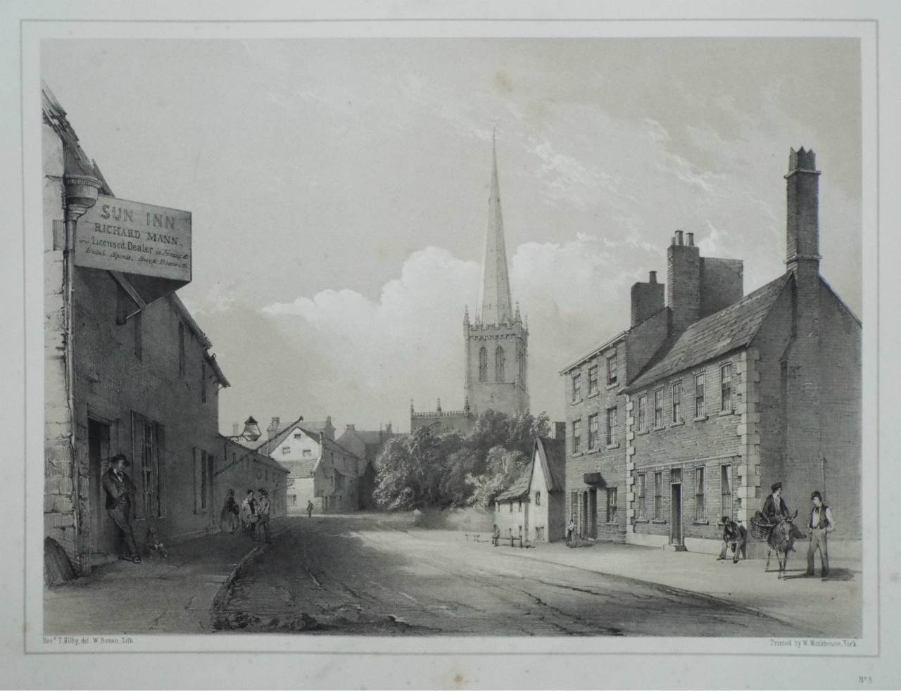 Lithograph - (Wakefield - East View of the Parish Church, from Warrengate) - Bevan