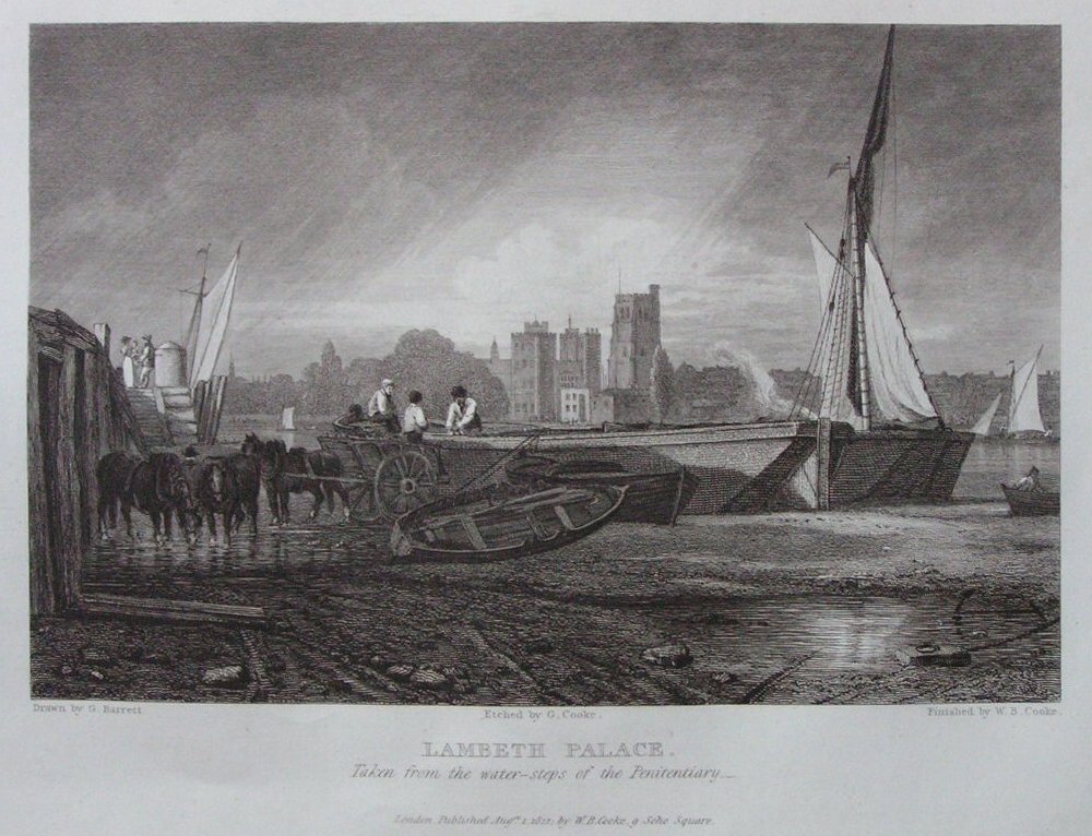 Print - Lambeth Palace, taken from the water-steps of the Penitentiary - Cooke