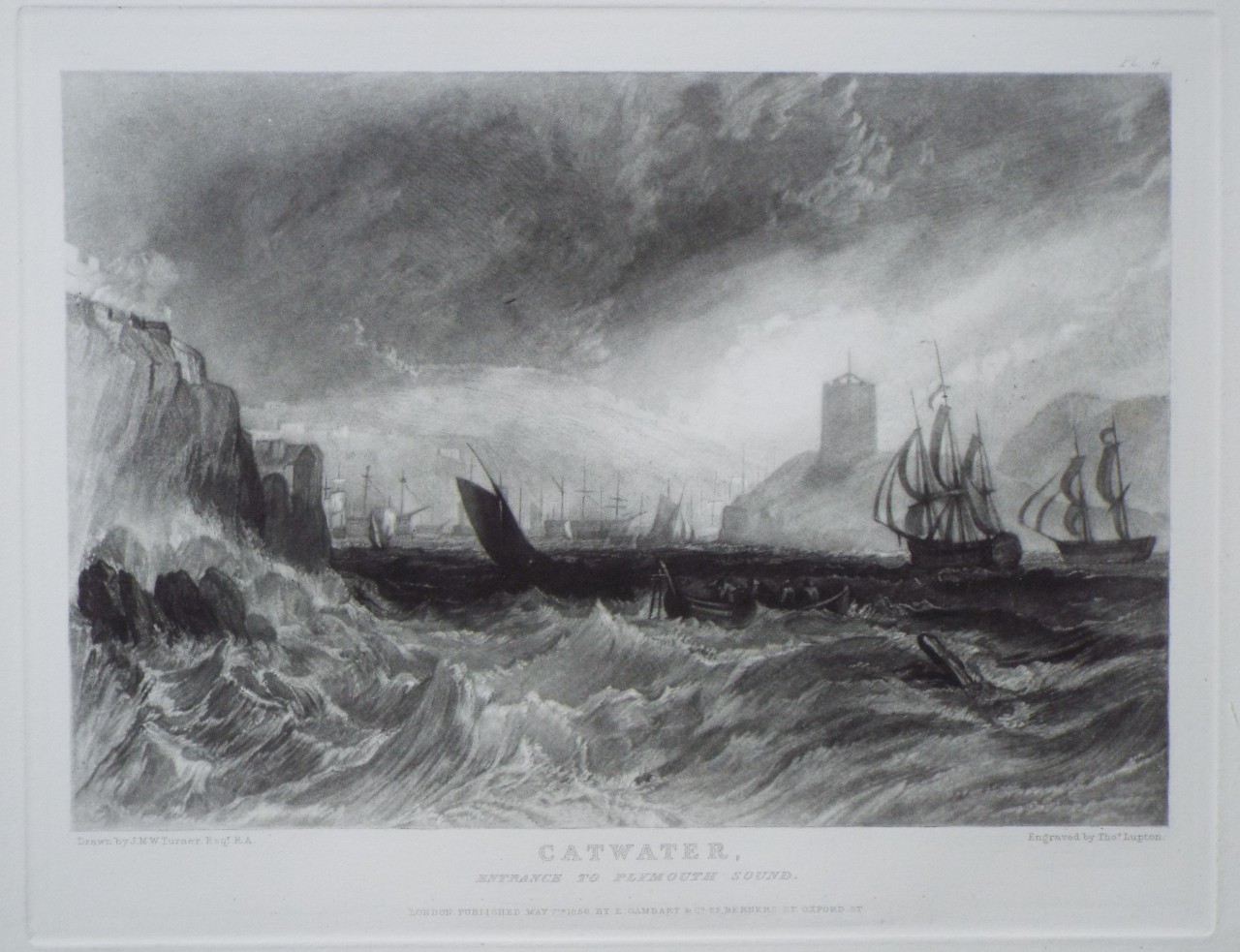 Steel mezzotint - Catwater, Entrance to Plymouth Sound. - Lupton