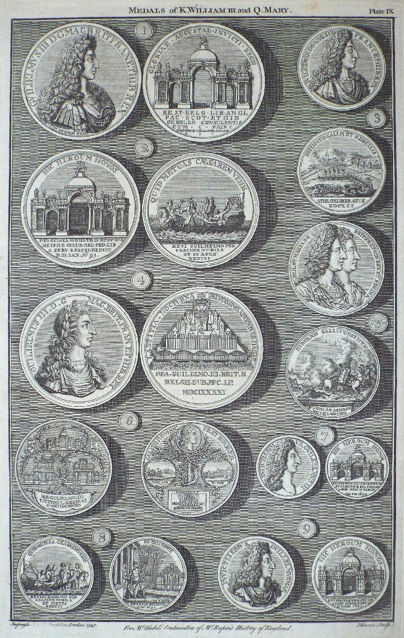 Print - Medals of K.William III. and Q.Mary. Plate IX - Basire