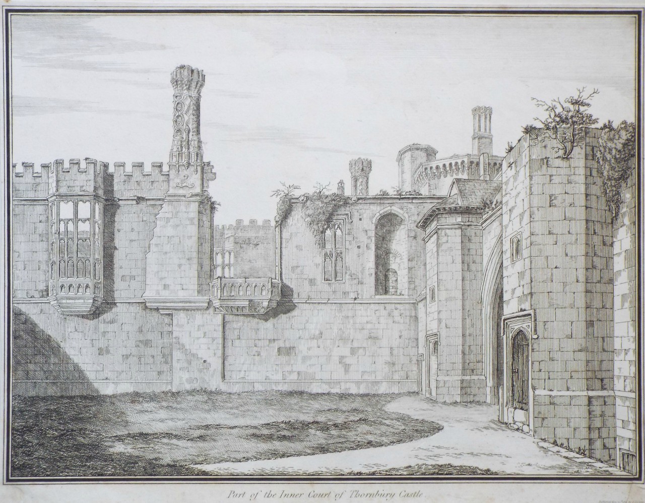 Etching - Part of the Inner Court of Thornbury Castle.