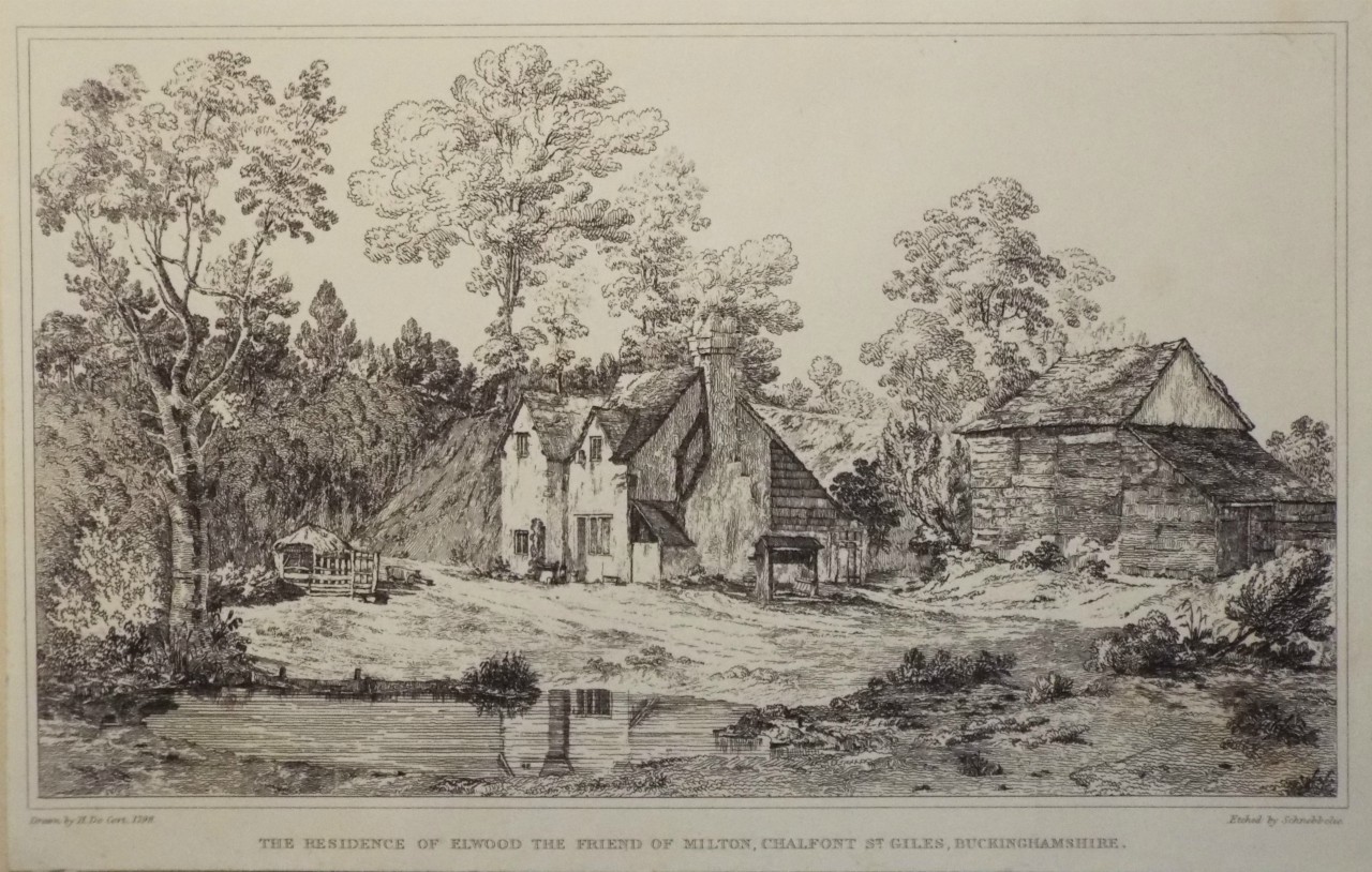 Etching - The Residence of Elwood the Friend of Milton, Chalfont St. Giles, Buckinghamshire. - 