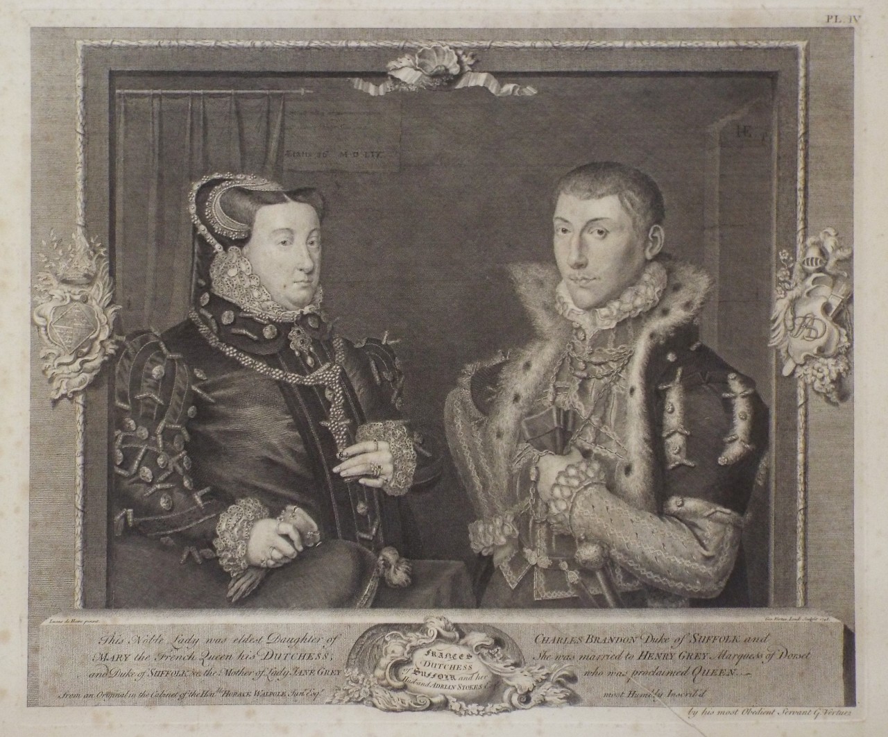 Print - Frances Dutchess of Suffolk and her Husband Adrian Stokes Esqr.etc - Vertue