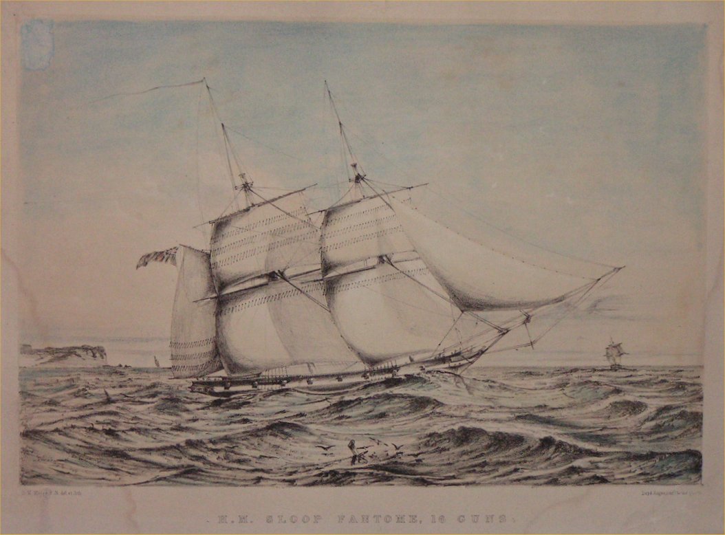 Lithograph - H.M.Sloop Fantome, 16 Guns. - Moore