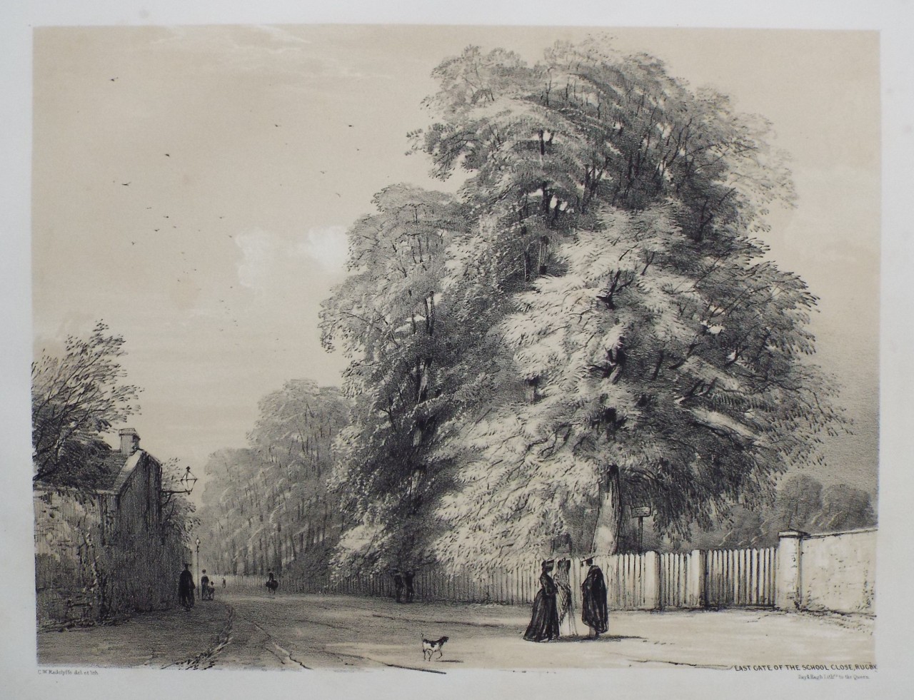 Lithograph - East Gate of the School Close, Rugby. - Radclyffe