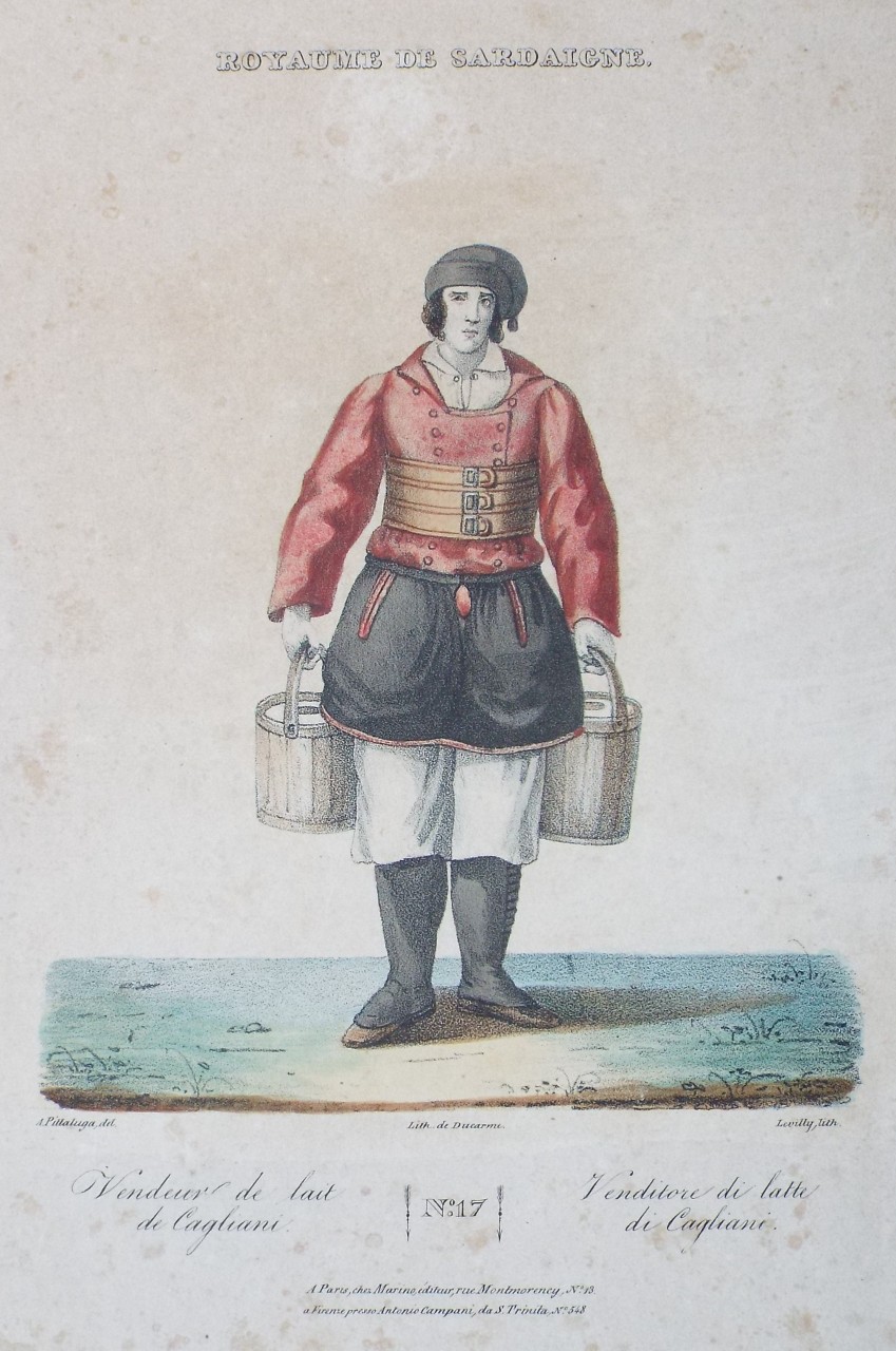 Lithograph - Royaume de Sardaigne. 17. Vendeur du lait de Cagliani. Venditore di latte di Cagliani. - 