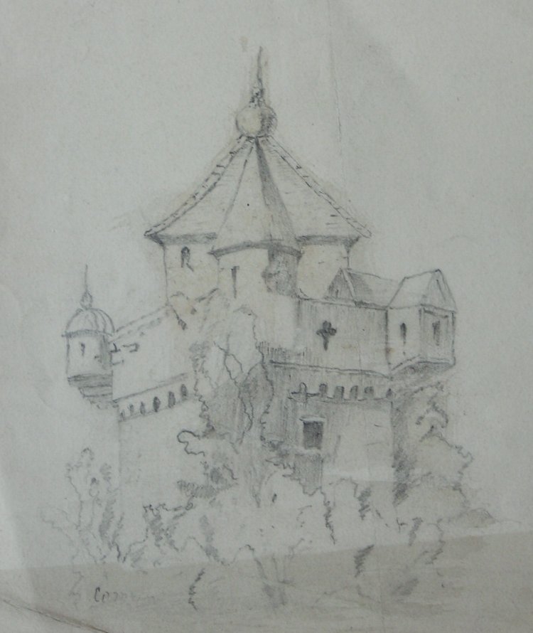 Pencil sketch - (Tower with turrets)