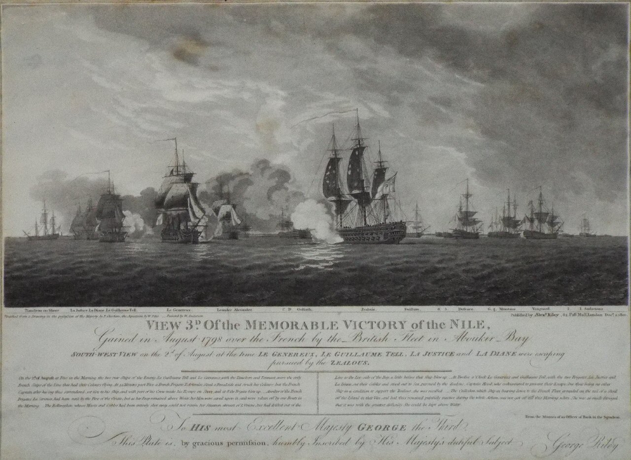 Aquatint - View 3d Of the Memorable Victory of the Nile, Gained in August 1798, over the French by the British Fleet in Aboukir Bay. - Chesham