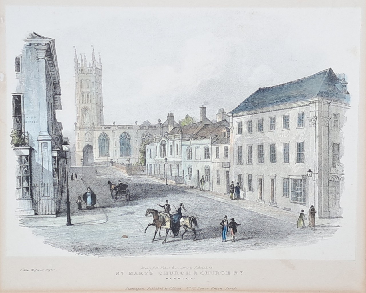 Lithograph - St. Mary's Church & Church St. Warwick. - Brandard