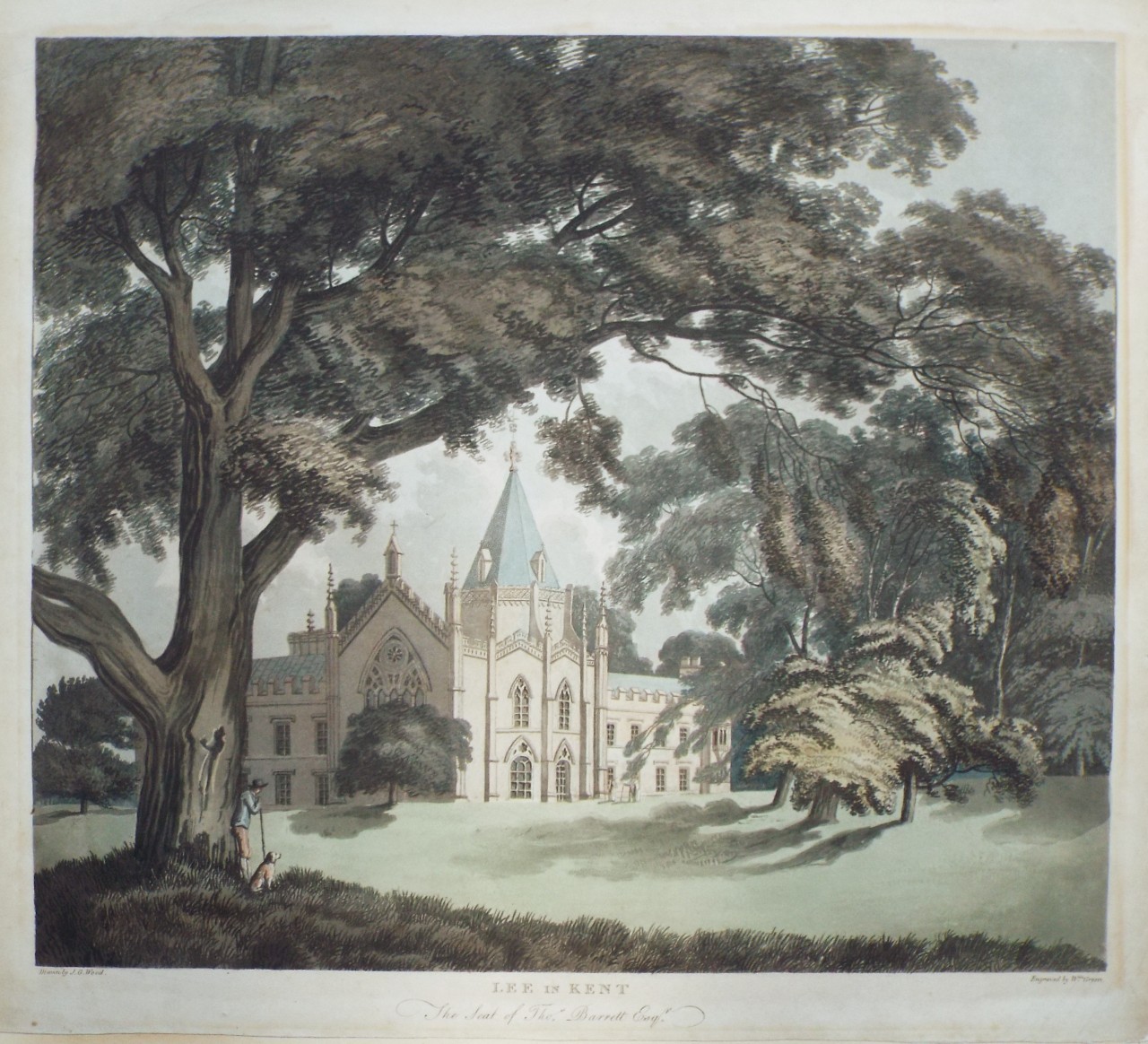 Aquatint - Lee in Kent The Seat of Thos. Barrett Esqr. - Wood