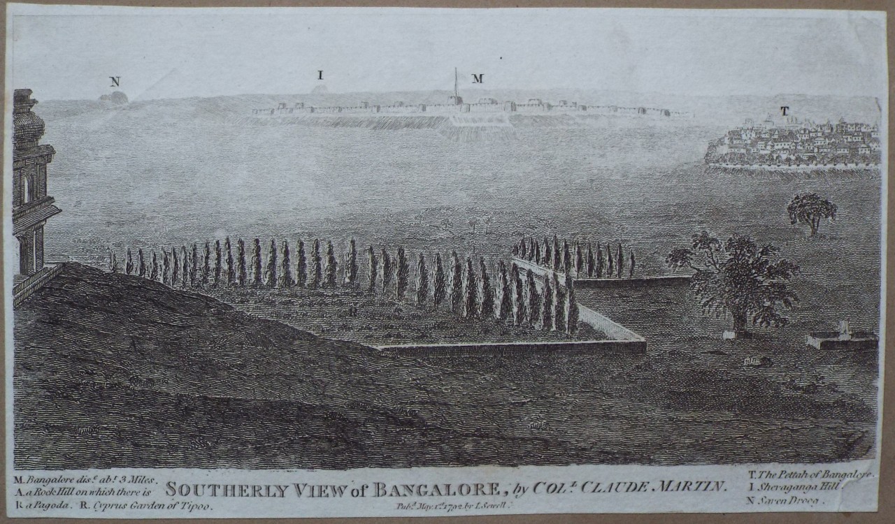 Print - Southerly View of Bangalore, by Coll. Claude Martin.