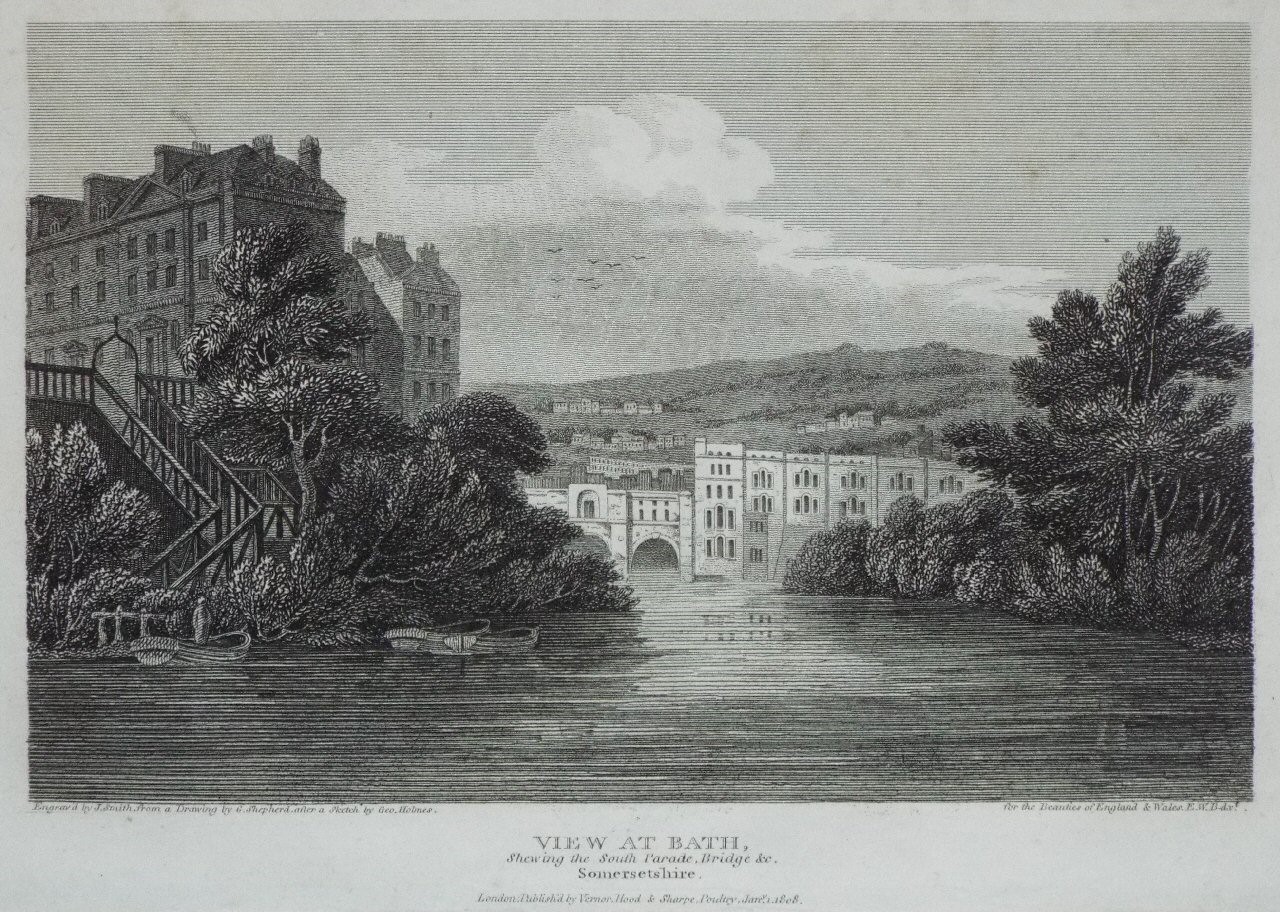 Print - View at Bath. Shewing the South Parade Bridge &c Somersetshire - Smith
