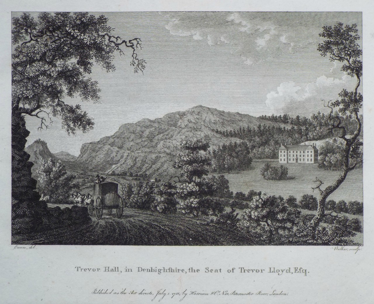 Print - Trevor Hall, in Denbighshire, the Seat of Trevor Lloyd, Esq. - 