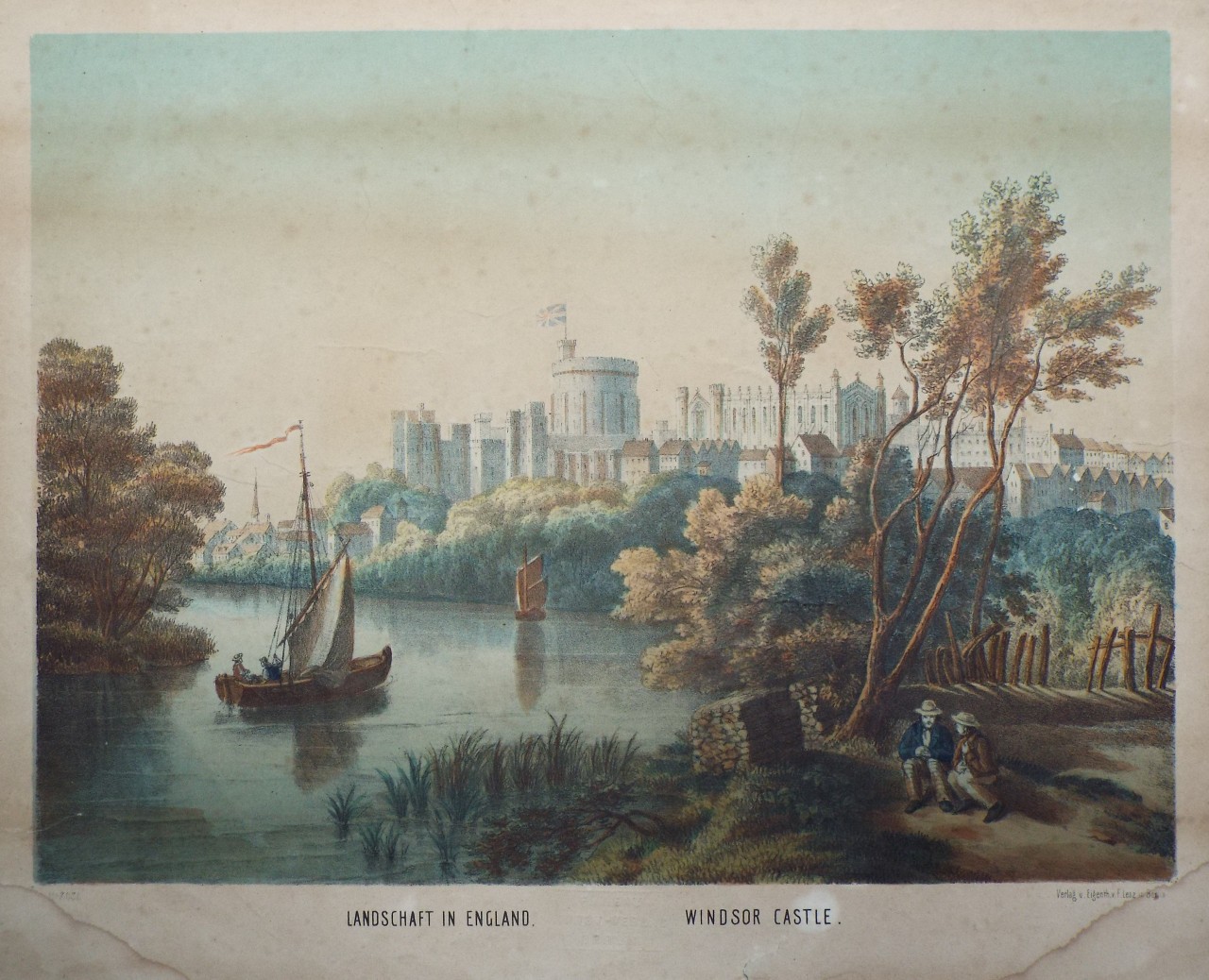 Lithograph - Landschaft in England. Windsor Castle.