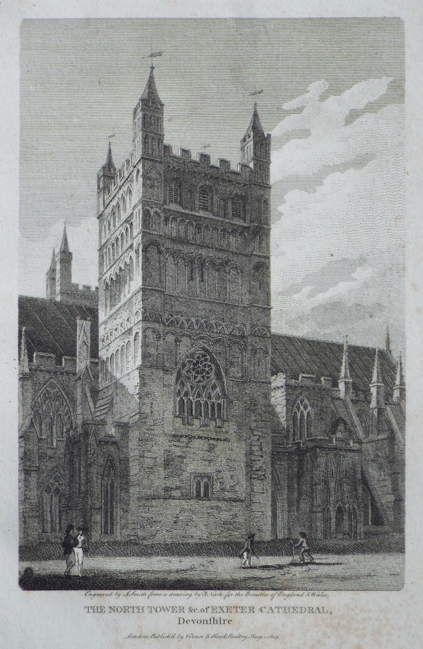 Print - The North Tower &c. of Exeter Cathedral, Devonshire. - Smith