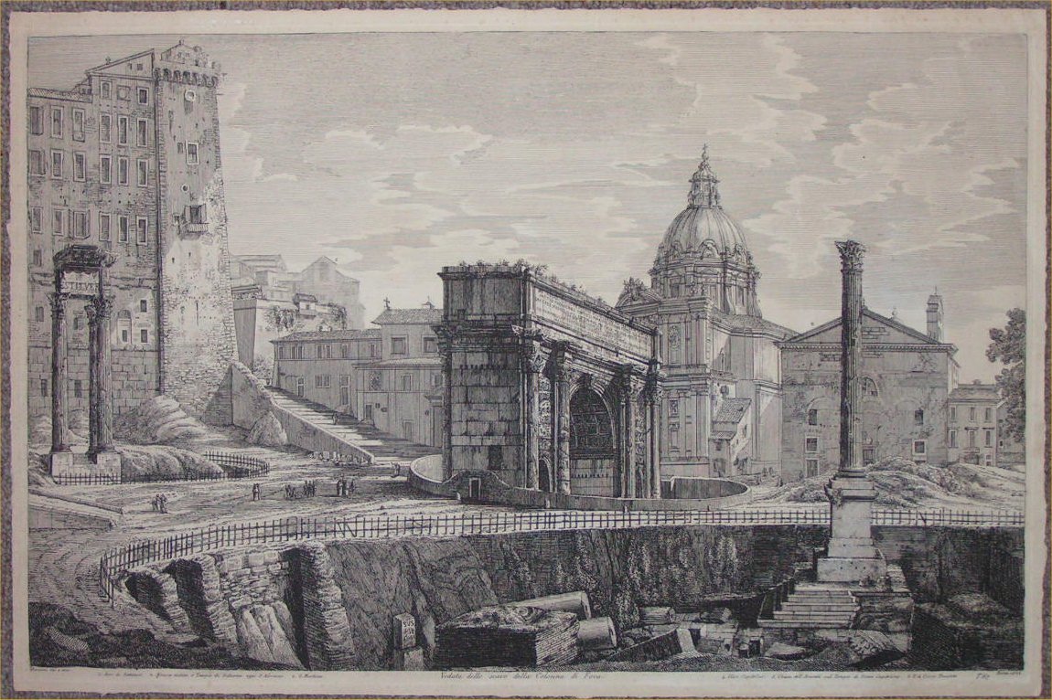 Etching - Veduta dello scavo della Colonna di Foca - Rossini