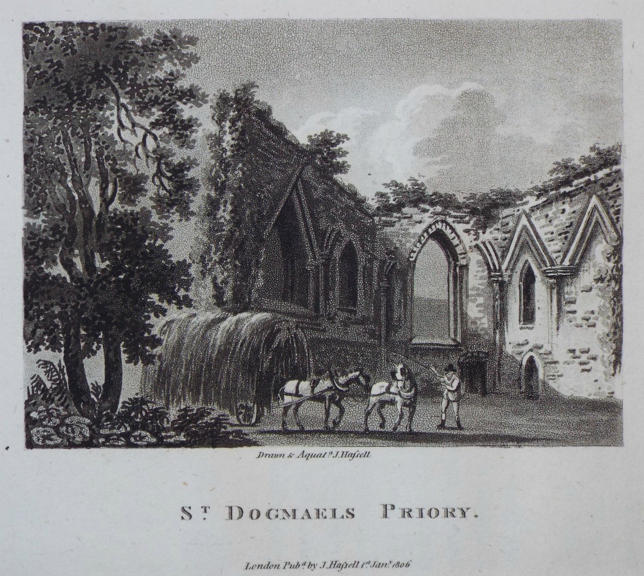 Aquatint - St. Dogmaels Priory - Hassell