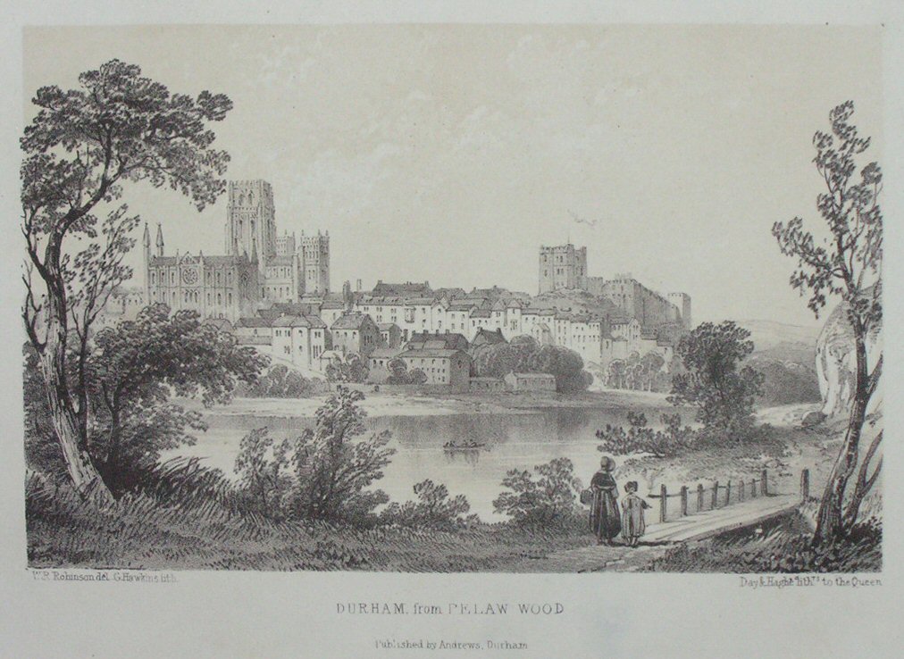 Lithograph - Durham from Pelaw Wood - Hawkins