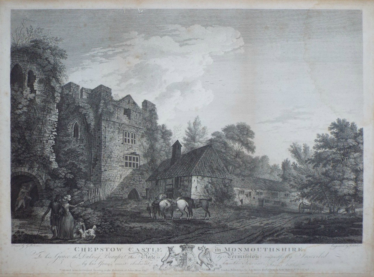 Print - Chepstow Castle in Monmouthshire. To the His Grace the Duke of Beaufort, this Plate is (by Permission) respectfully Inscribed.
 - Fittler