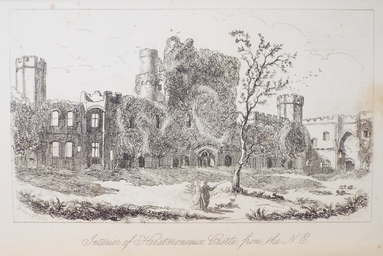 Etching - Interior of Herstmonceux Castle, from the N. E. - Brooke