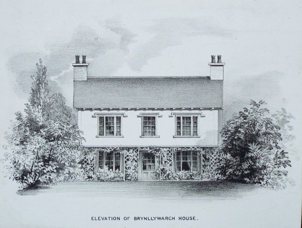 Lithograph - Elevation of Brynllywarch House. - Madeley