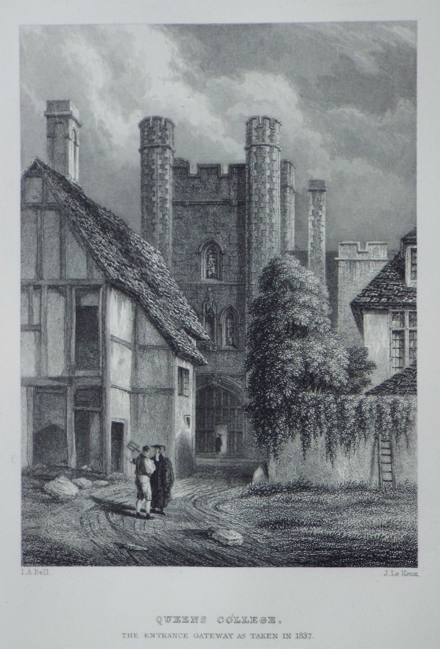 Print - Queens College. The Entrance Gateway as taken in 1837. - Le