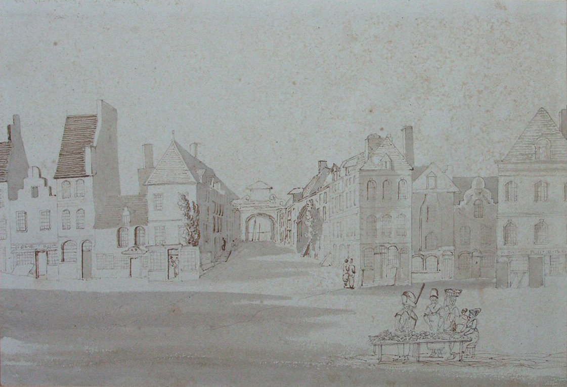 Ink & wash - Calais Entrance from the Pier 29 July 1818